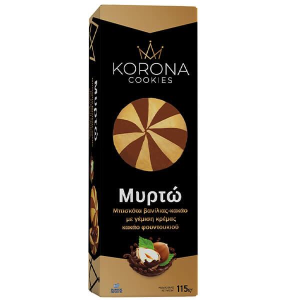 Korona Cocoa Cream Biscuits / Μυρτώ Μπισκότα με Γέμιση κρέμας Κακάο Φουντουκιού 115g